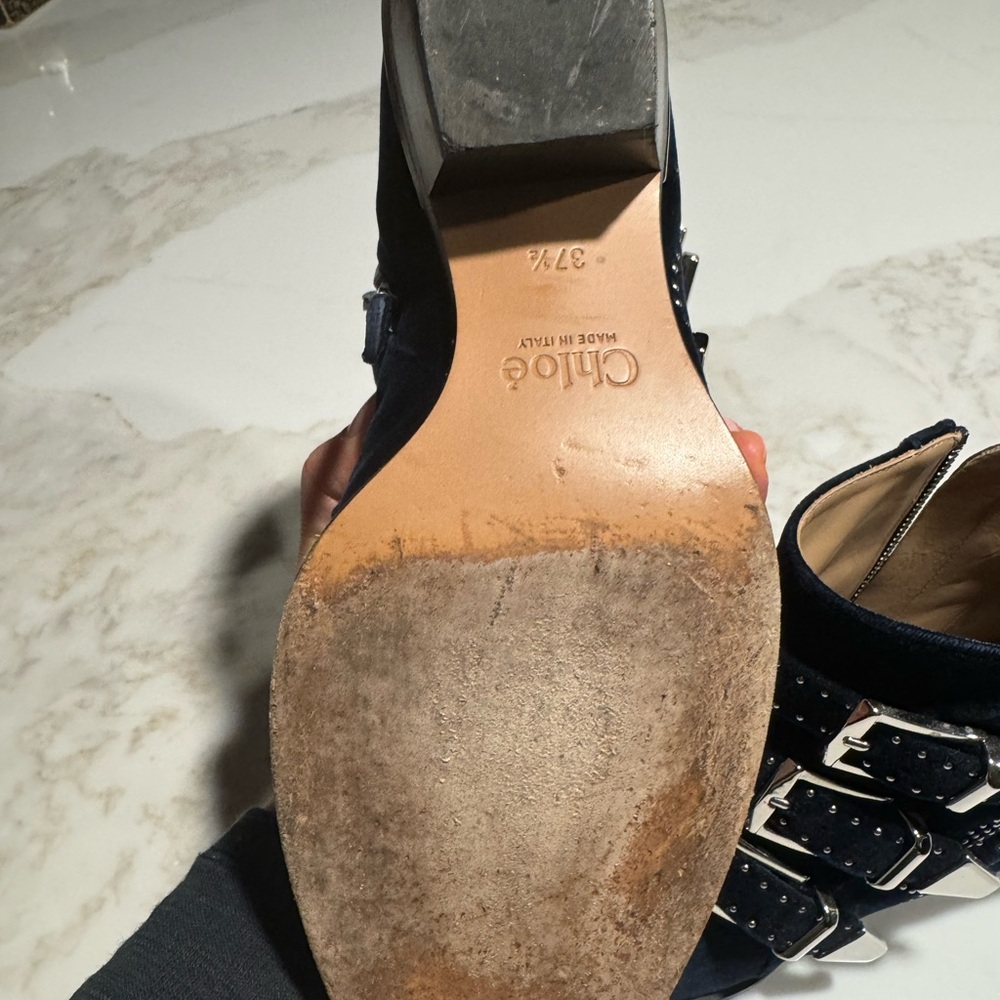 Chloe Midnight Blue velvet Studded Ankle Boots - Picture 4 of 5